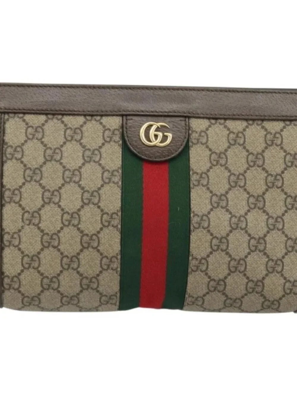 GUCCI GG Supreme Web Sherry Line Chain Bag PVC Beige Gold 503877 Auth mr1659